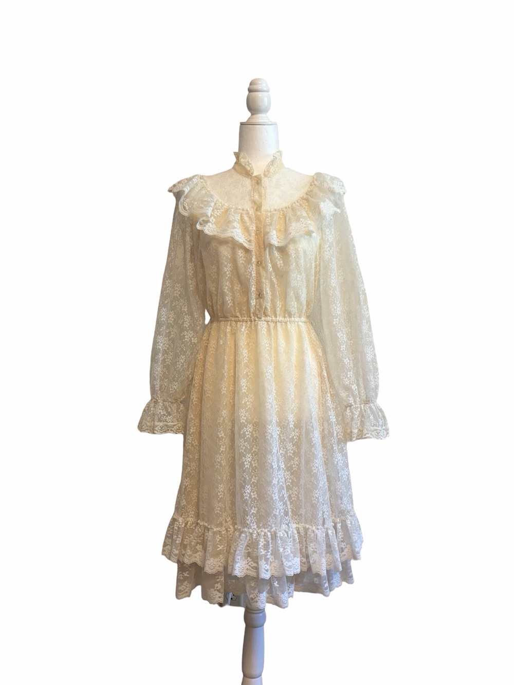 Vintage | Ivory Lace High Necked Prairie Dress